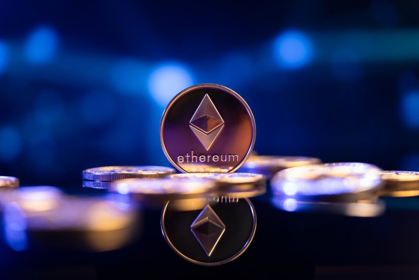 Representation of an Ethereum (ETH) cryptocurrency coin