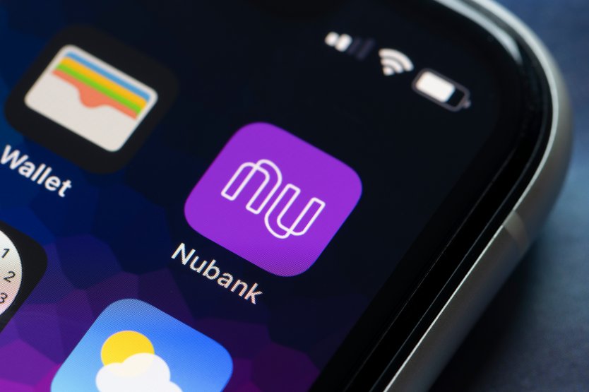 Close up of Nubank’s app logo on a smartphone