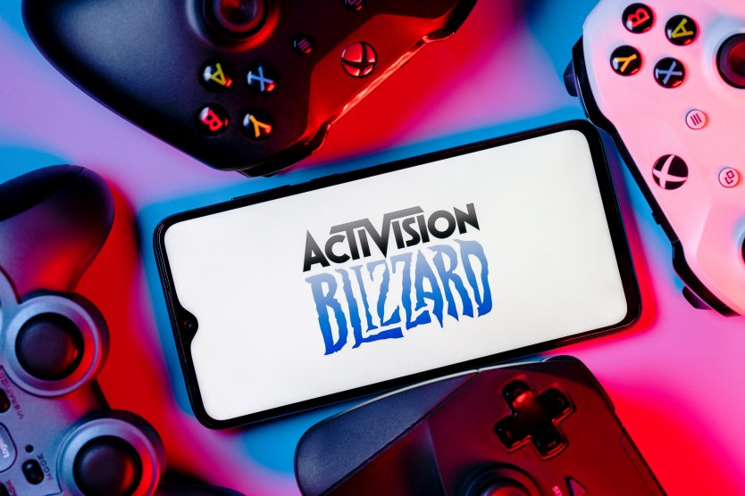 Activision Blizzard logo on a phone screen