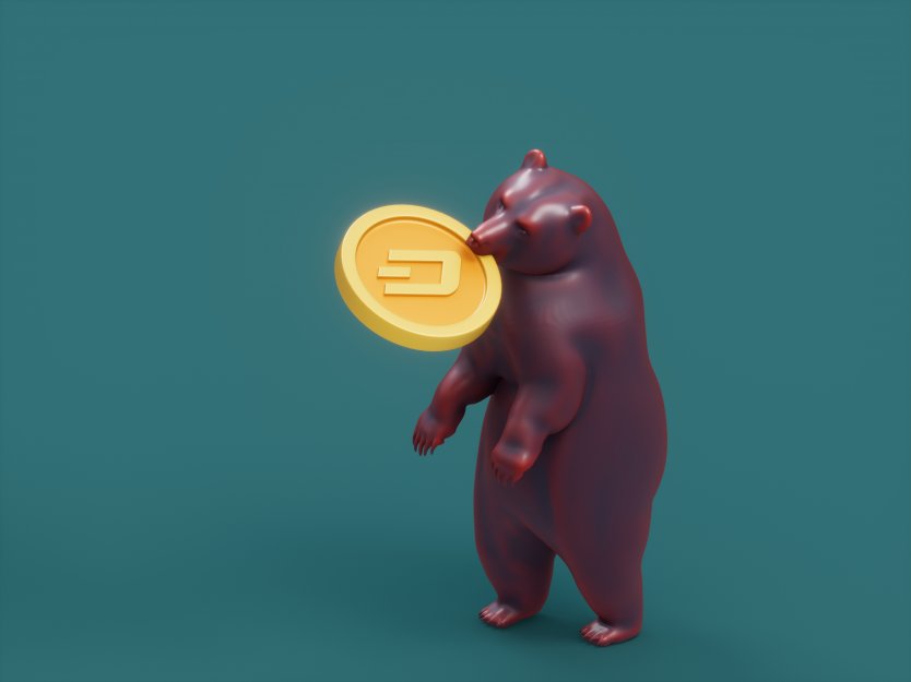 Bear holding a DASH coin in its mouth