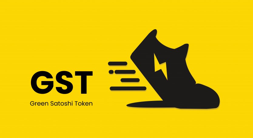 A running shoe logo steps away from the GST and Green Satoshi Token name