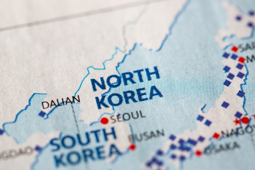 Close-up of North Korea on a map