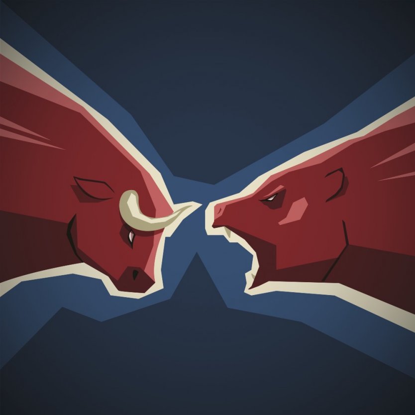 Bull and bear opposition concept on deep blue background