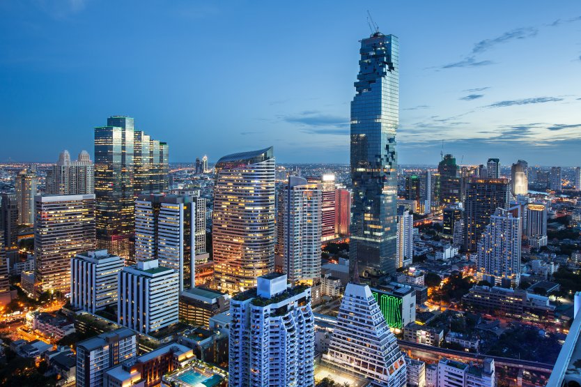 Bangkok Cityscape, business district with high buildings at dusk